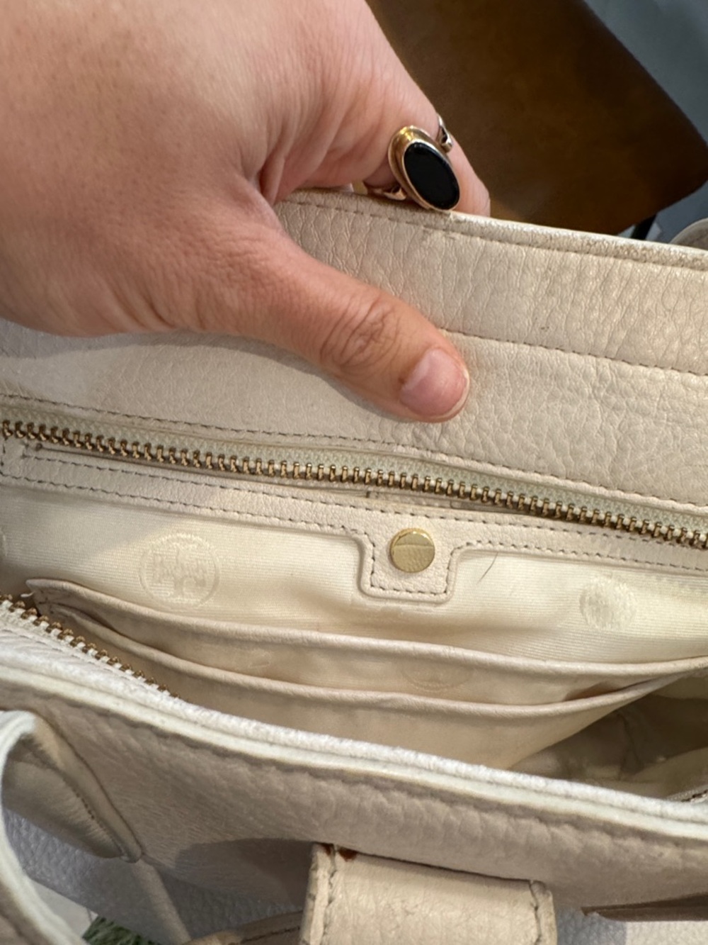 Tory Burch Cream Pebbled Leather Top-Handle Satchel with Gold Hardware - Picture 4 of 6